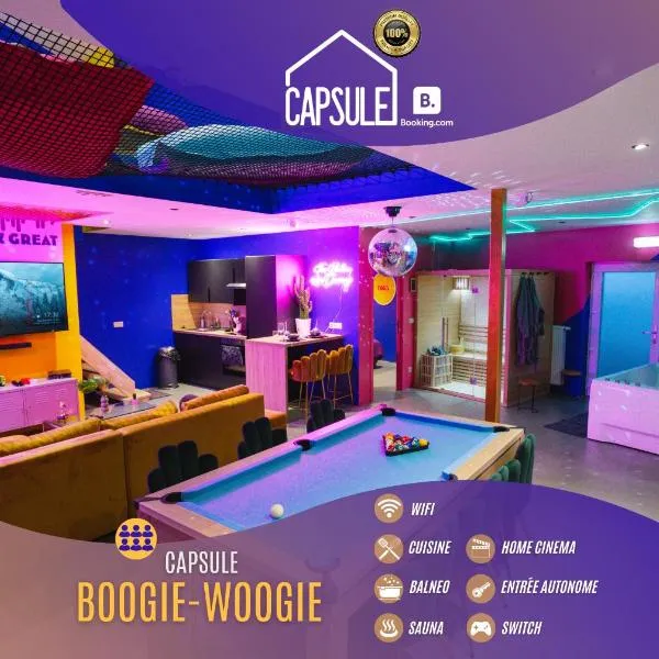 Capsule Boogie-Woogie - JACUZZI - SAUNA - BILLARD - JEUX - ECRAN GÉANT - FILET SUSPENDU - NETFLIX, hôtel à La Louvière