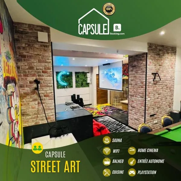 Capsule Street Art - Sauna- Jacuzzi - Playstation 5 - Billard - Netflix - Home cinéma - Terrasse、ドゥエーのホテル