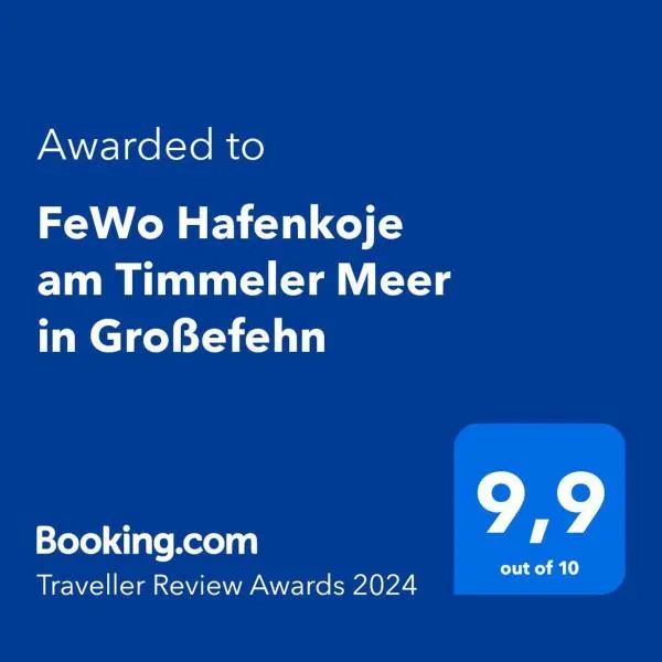 FeWo Hafenkoje am Timmeler Meer in Großefehn, hotel in Beningafehn