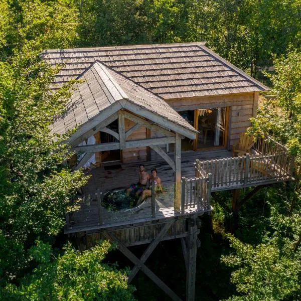 Cabanes du Hérisson, cabanes perchées de standing avec spa、Bonlieuのホテル