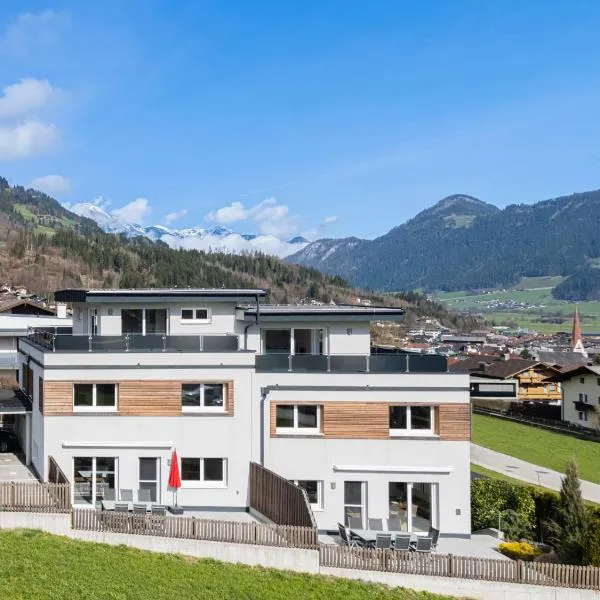 H19 - Modernes Ferienhaus 145qm, 3SZ, Wellnessbereich mit Sauna und Dachterrasse mit Panoramablick, Kühlen und Heizen mit Geothermie, hotel v destinaci Fügen
