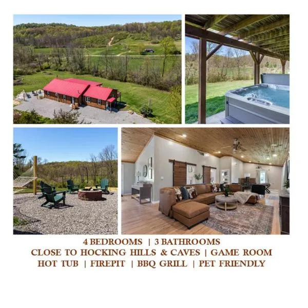 Spacious Cabin Near Hocking Hills and Caves with Hot Tub and Firepit, hotel v destinaci Laurelville
