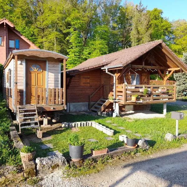 location type gîte, chambre d'hôte, meublé de tourisme dans joli petit chalet typique et ou jolie roulotte type bohème, hotel v destinaci Waldighofen