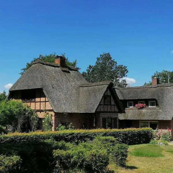 Reetgedecktes Ferienhaus am Strandweg in Lütjensee, hotel in Lütjensee