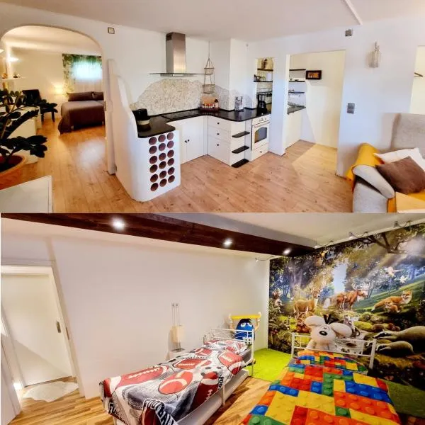 Ruheoase am Waldrand - auf 90qm sind nicht nur die Eltern und bis zu 5 Kinder willkommen, auch Hunde und Katzen sind willkommen, hotel in Laichingen