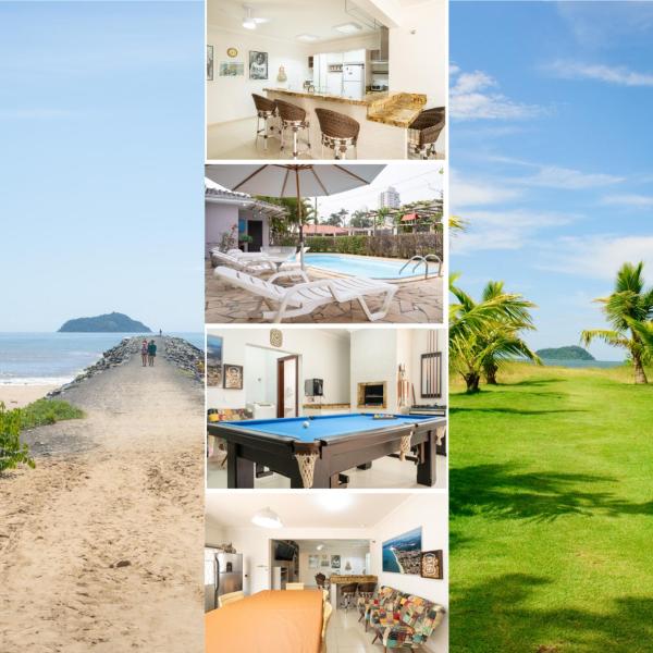 Casa Completa com Piscina Churrasqueira Sinuca Wi-Fi e Garagem para 4 Carros a 350m da Praia Acomoda 12 Pessoas, 4 Quartos com Ar-Condicionado