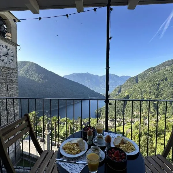 Bright studio with panoramic view of Valle Verzasc, hotel v destinaci Mergoscia
