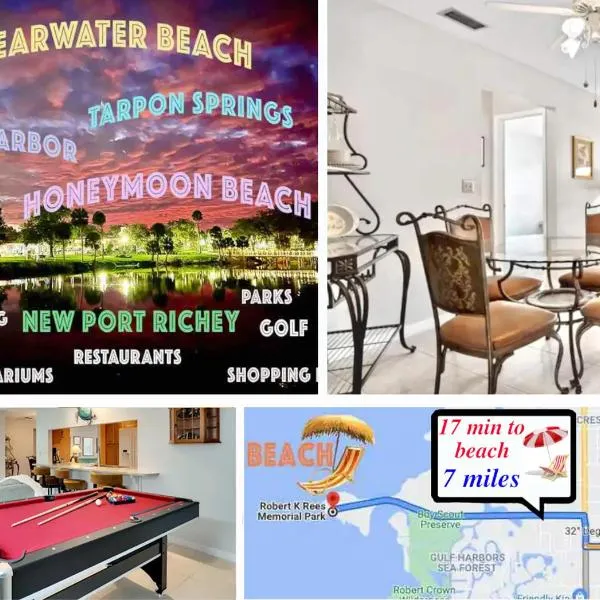 Easy BNB Close to Beaches, Billiard,Ping-Pong Table, Lanai, Fire Pit, BBQ, Patio, Back Yard, hotel in New Port Richey