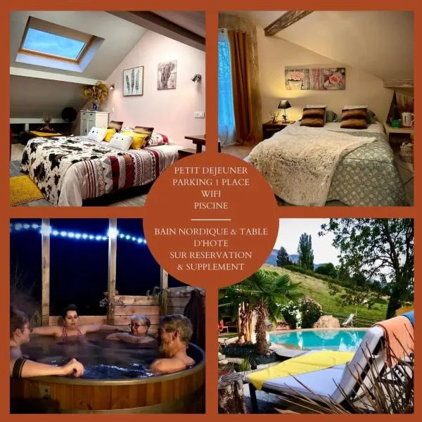 à La Marc'Quize chambres d'hôtes, piscine à débordement en extérieur et partagée, bain nordique à 38 degrés en prestation supplément sur réservation horaire anticipée 1 place de parking sur réservation horaire et anticipée, hotel v destinaci Mouxy