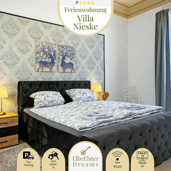 Ferienwohnung Villa Nieske - Jugendstil Denkmal, free WLAN & Parken, Self Check-In, Smart-TV, hotel in Herzberg