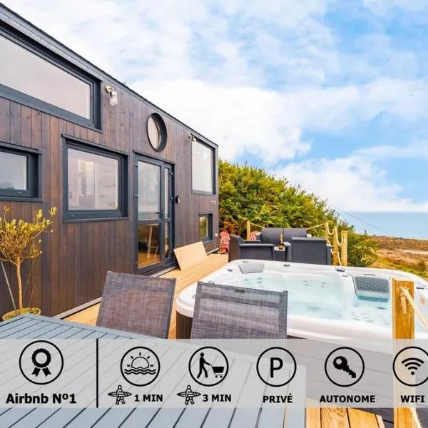 Jacuzzi Tiny-House face mer Evasion sur la falaise, hôtel à Trévou-Tréguignec