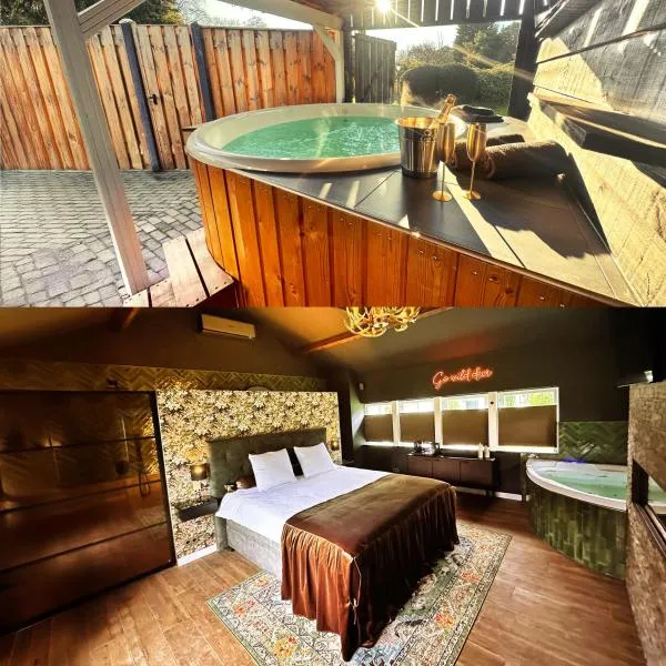 Wellness Tuin - Ultieme Partner Beleving - St Hubertus Suite met Jacuzzi ,Openhaard, Privé Hottub en Privé Sauna in Jachthut stijl, hotel v destinaci Horst