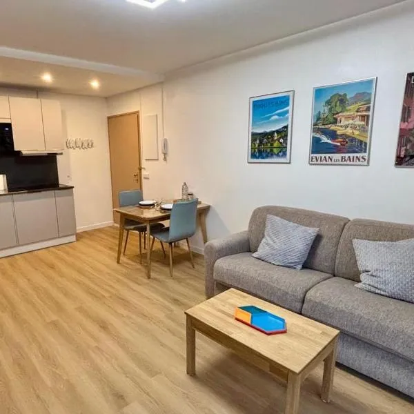 T2 - vue lac - 100 m du Hilton - Garage privé - 4 étoiles – hotel w mieście Évian-les-Bains