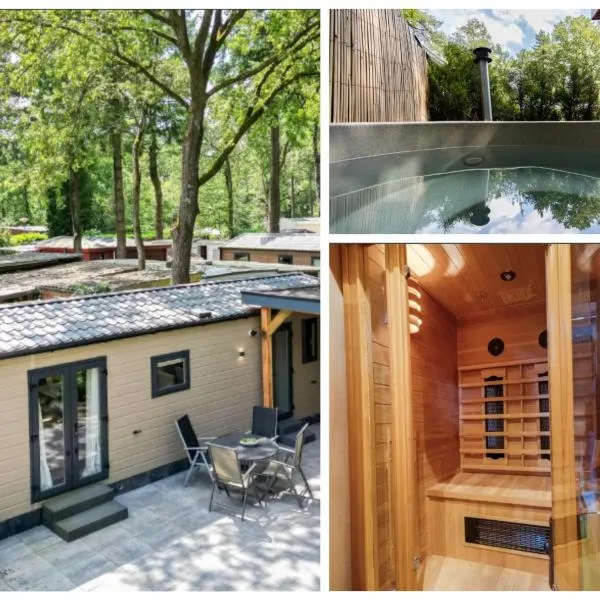 VELUWE HOENDERLOO LUXURY CHALET WITH PRIVATE SAUNA AND HOT TUB - Swimming Pool Tennis Court Supermarket Bowling Alley Theatre and Entertainment for Children, hotel en Hoenderloo