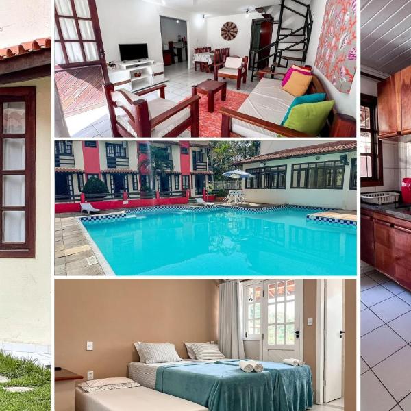 Casas com 2 ou 3 suítes (todas com ar split), com internet privativa 300MBPSno Residencial Nazareth, localizado a aproximadamente 80m da praia de Taperapuã (Arena Axé moi), com piscina, sauna, portaria 24hrs