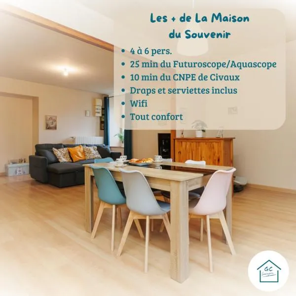 MAISON DU SOUVENIR 70 m2 près du Futuroscope, hotel v destinácii Lhommaizé