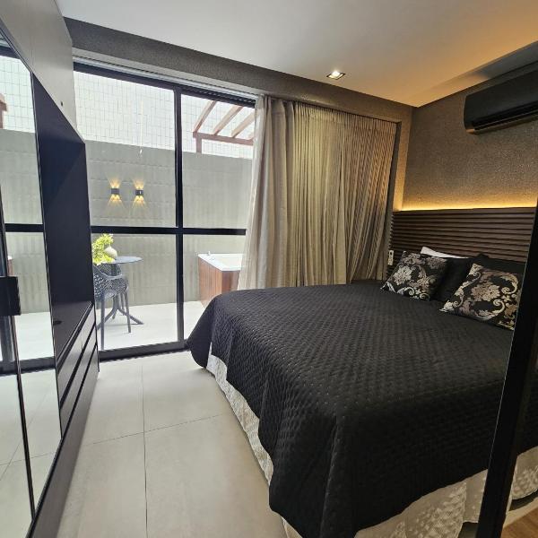 Flat com jacuzzi, lindo, confortável, 55m da Praia do Bessa, Caribessa