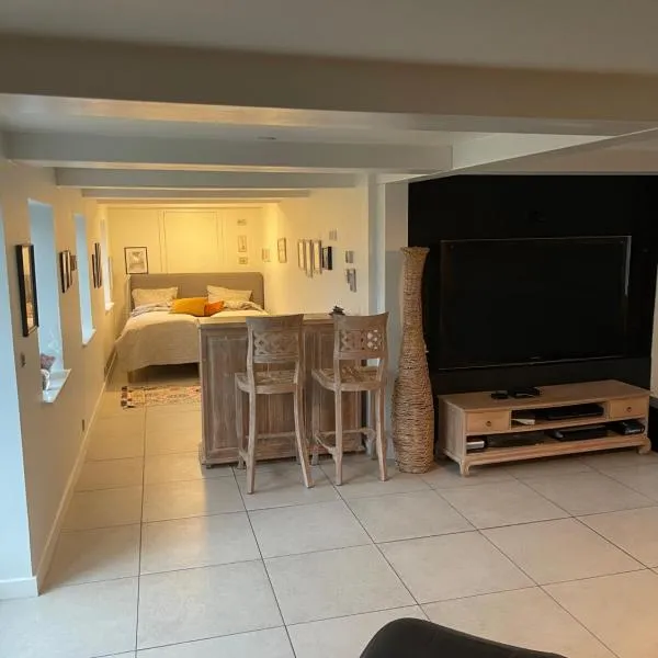 Large cozy living room with bedroom, bathroom, hotel v destinaci Slagelse