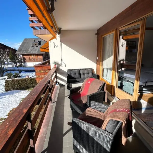 Central flat in Villars sur Ollon, Amethyste, for 4, with two double beds, balcony and 75m to ski-train, hotel v destinaci Villars-sur-Ollon