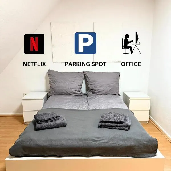 Moderne Wohnung mit Arbeitsplatz, Netflix, Nespresso & privatem Stellplatz, hotel in Duisburg