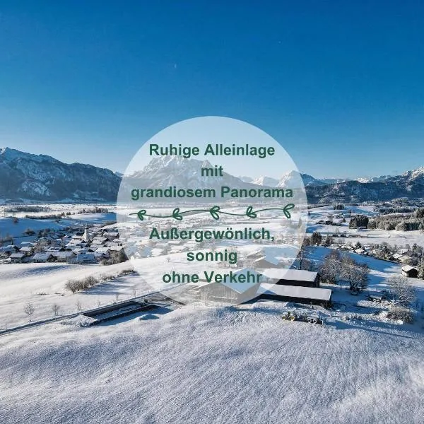 Chalet - Ferienwohnungen - Biohof Stöger - Panoramasüdbalkon - grandiose Aussicht auf See, Berge und Schloss Neuschwanstein, hotel v destinaci Rieden