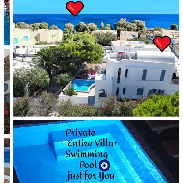 Located by the sea one beachfront Private Captain Lazaros Pool Villa with loft in 750sqm spacious private plot-Jacuzzi-sunrelax-furnished terace-gazebo-private parking,sleep 3 adults and 2 children, just steps from the Black Beach-Seaview, hotel in Perissa