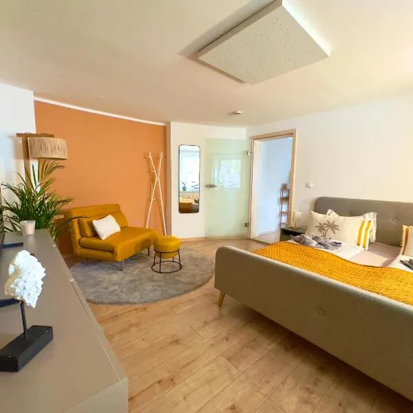 Appartment mit Garten im Beachhouse am Goitzschesee - strandnah & gemütlich, hotel in Bitterfeld