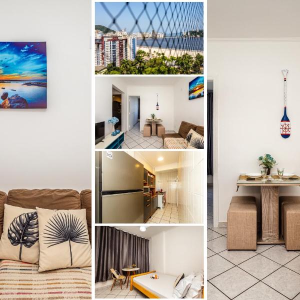 Studio Vista Mar com Ar Condicionado e Estacionamento na Praia da Biquinha em São Vicente