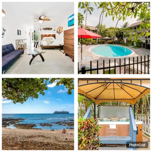 DOWNTOWN Hawaiian Theme Condo with Hot Tub, Pool & Beach - Kona Islander Inn, hotel v destinaci Kailua-Kona