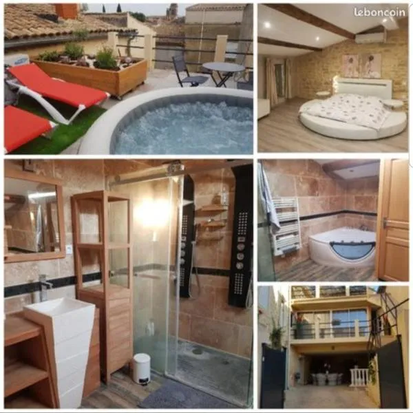 Suite de charme avec terrasse, spa extérieur et petit piscine, hotel v destinaci Lédenon