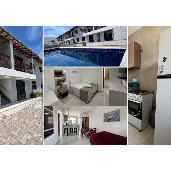 Apê pavimento superior com 2 quartos (ambos com ar), internet Privativa, próximo a praia de Taperapuã, Residencial Maria Vitoria condomínio com piscina e área gourmet