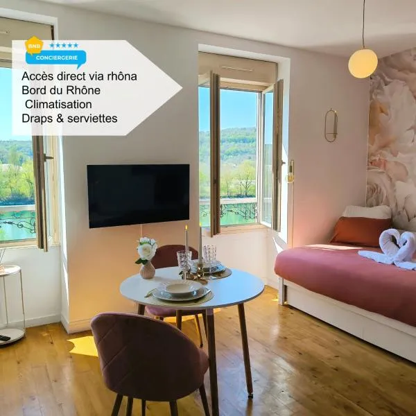 Studio l'éclat vue sur rhône , accès directe à la via rhona, clim, hotel em Sault-Brénaz