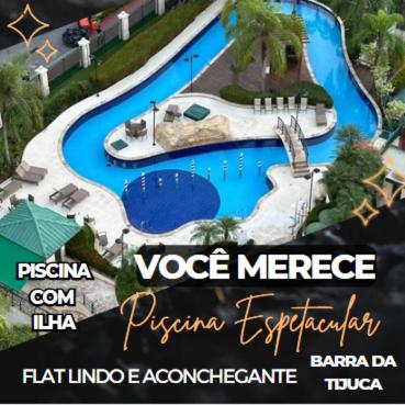Magnifico Flat na Barra da Tijuca 704, com Linda Piscina, Academia, Balsa para Praia, Microondas, Frigobar, Tv Smart, Varanda e Mesa para Trabalho