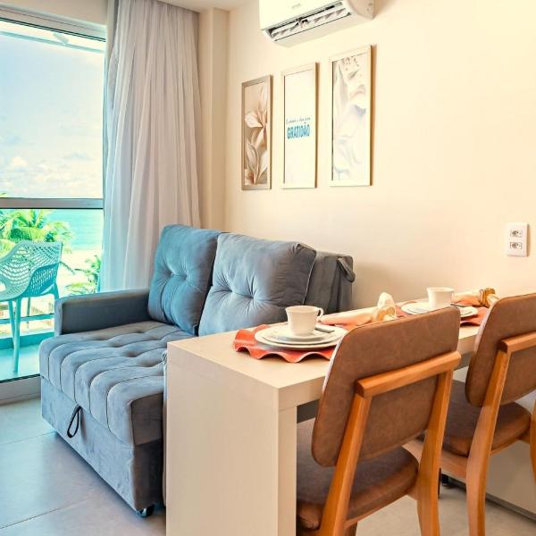 Flat com varanda frente pro mar quarto privativo e cozinha completa - Foto 4