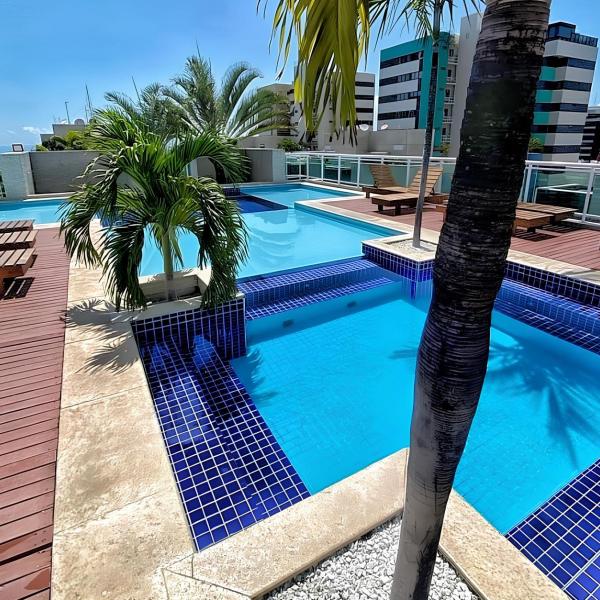 Apto em Condomínio Beira-mar, com 01 Suíte e Sala Climatizadas, Cozinha Completa e Varanda, Piscina Vista Mar, Wi-Fi 600MB, Portaria 24h e Selfie Check-in com Estacionamento GRÁTIS - Foto 5