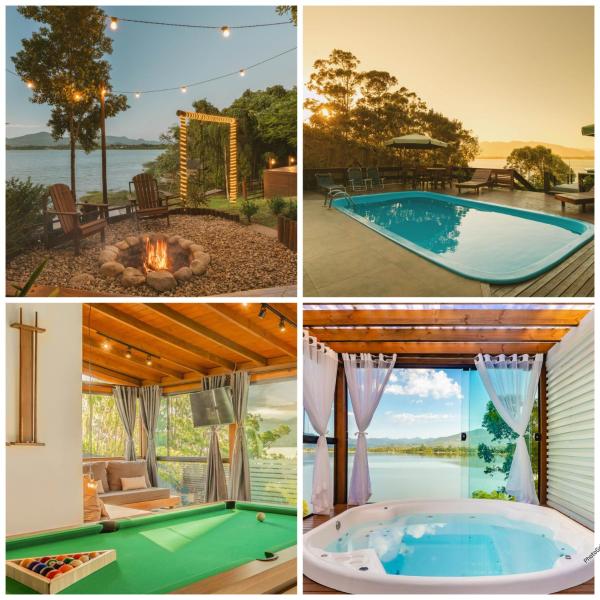 Recanto Lagoa - Casas Completas à Beira da Lagoa com Piscina Aquecida, Jacuzzi Privativa e Mesa de Sinuca e Ping-pong, etc