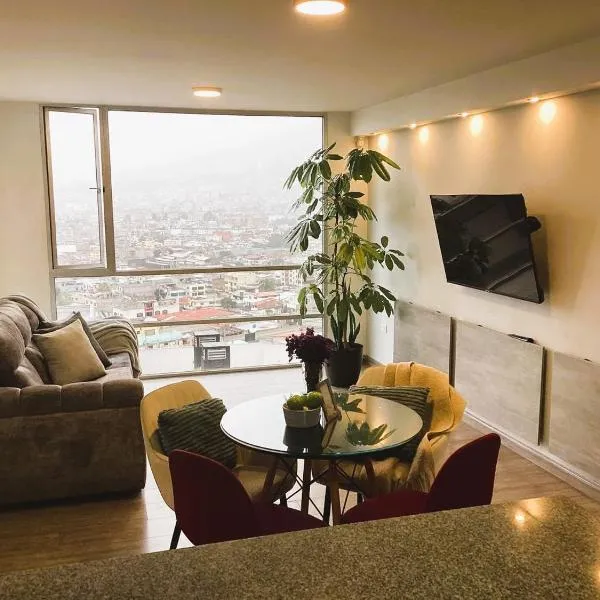 Departamento cerca a Embajada Americana, Solca y Estadio Atahualpa con vista a la ciudad y Cotopaxi, Para 6 personas, con Gimnasio, hotel v destinaci Hacienda Farsalia
