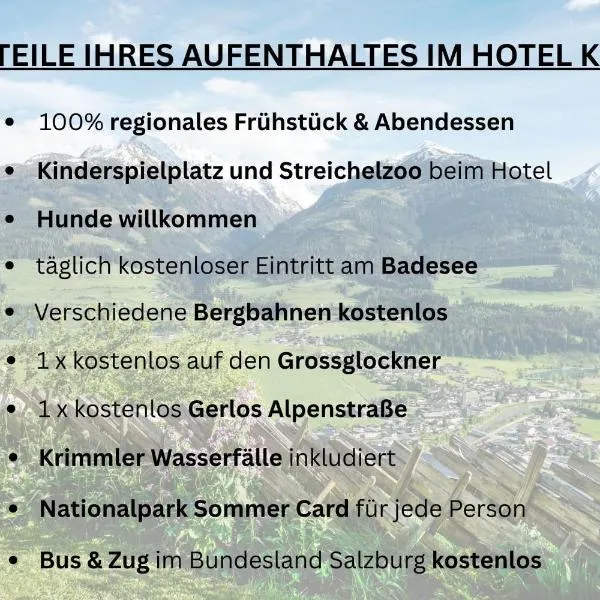 Hotel Gasthof Kröll - inkl Nationalpark-Karte, 1 x Grossglockner Hochalpenstraße kostenlos, verschiedene Bergbahnen kostenlos, Badesee kostenlos, Bus & Zug kostenlos, regionale Küche, hotel v destinácii Niedernsill