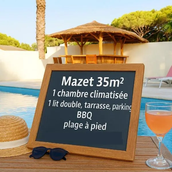 Rêve D'azur, Mazet en bord de mer, parking, Piscine partagée, Terrasse BBQ & draps inclus la Nartelle, 1 salon, 1 chambre, 1 cuisine , 1 sdb, hotel v destinaci Sainte-Maxime
