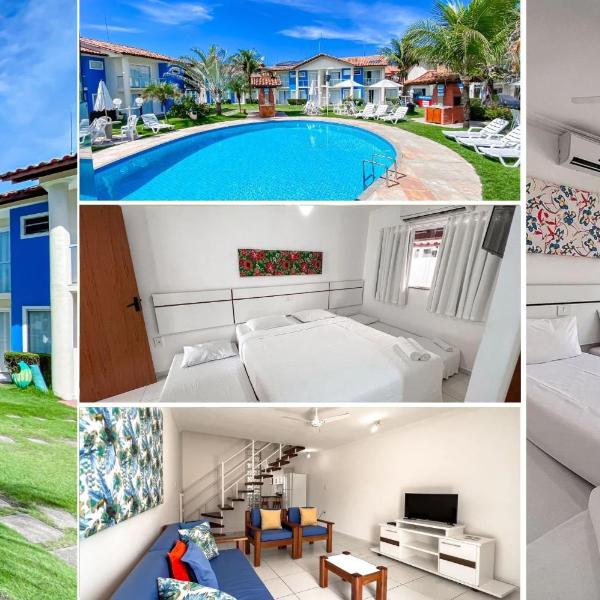 Casas no Residencial Mont Sião com 1, 2 ou 3 suítes (todas com ar condicionado) condomíno a poucos metros da praia de Taperapuã (Axé Moi), com 2 piscinas adulto, 2 infantil, sauna e 2 portarias, casas com internet privativa 300MBPS