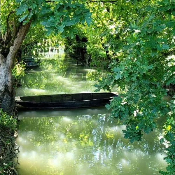 La chaume du marais poitevin avec barque green venice with boat, hotel i Sansais