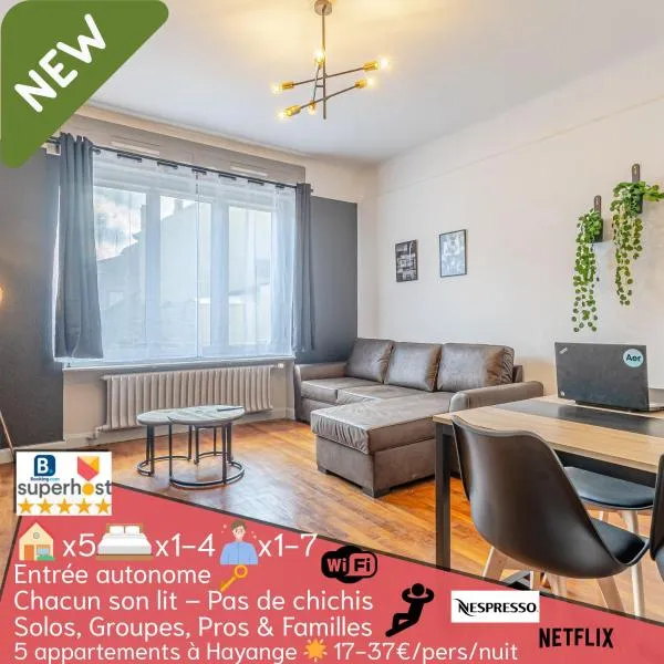 1 STUDIO & 4 APPTS - 1 à 4 lits - 1 à 7 pers - max 25 pers - 1 immeuble - Confort, Flexibilité ------ ENGLISH - 1 STUDIO & 4 APTS - 1 to 4 beds - 1 to 7 guests - up to 25 - same building -- Cattenom, hotel v destinaci Hayange