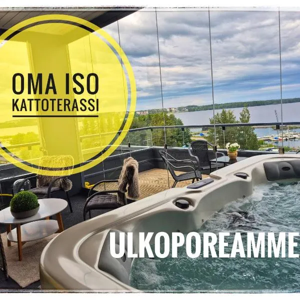 TAMPERE PENTHOUSE-tasokas moderni kaupunki huoneisto huipulla -ISO JACUZZI omalla KATTOTERASSILLA - AURINKOTUOLIT ja Aurinko odottaa Sinua - huikea maisema- - 10 HLÖ - free parking, hotell Tamperes