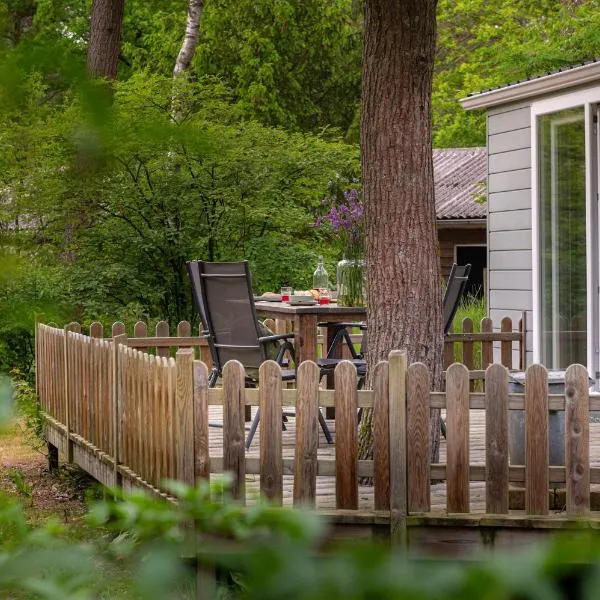 Tiny cabin in bosrijke omgeving de Veluwe - met terras, tuin en fietsschuurtje, hotel en Nunspeet