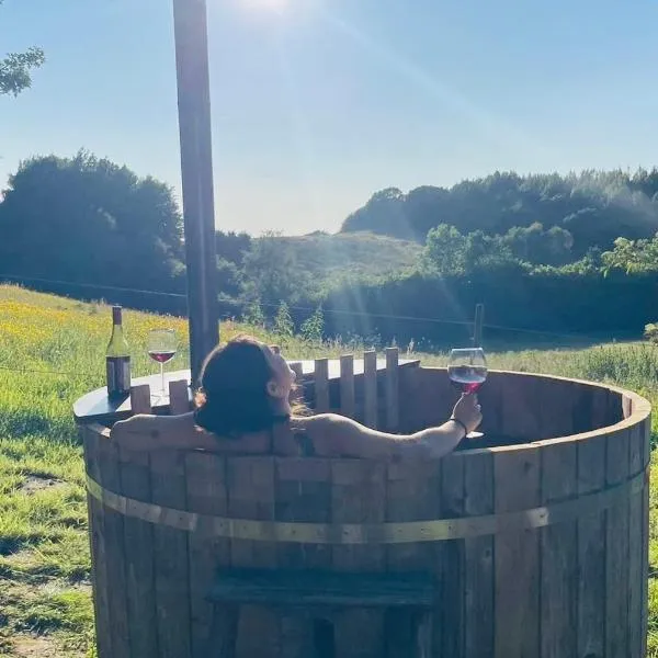 Glamping with outdoor wood-fired hot tub, hotel en Vissenbjerg