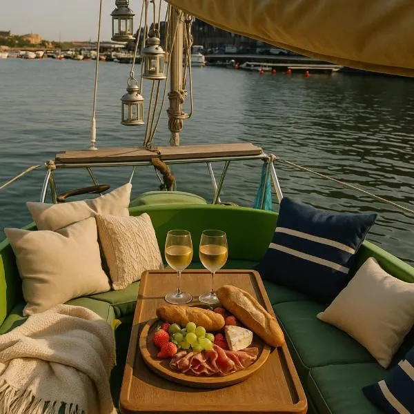 City pulse on small boat in Karlskrona, hotel in Karlskrona