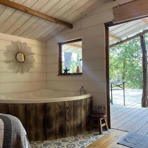 Cosy tinny house avec beignoire in the forest et toilette seche, hotel in Mimizan