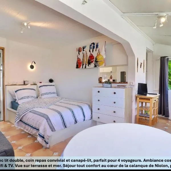 "LaCigaleDeNiolon", Vue Mer à 180 & Terrasse, Plage à 50m, Wi-Fi & Netflix, hotel in Le Rove