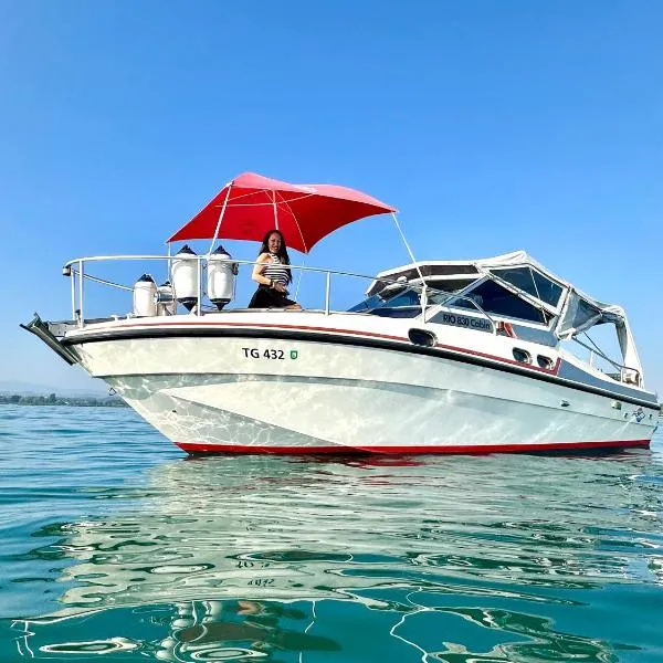 Gemütliches Motorboot im Yachthafen von Romanshorn, hotel en Romanshorn