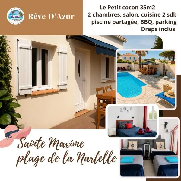 T3 35m2 plage de la Nartelle, piscine partagée, BBQ, parking, Wifi, 2 chambres 2 salles de bain, résidence le Rêve D'Azur, hôtel à Sainte-Maxime
